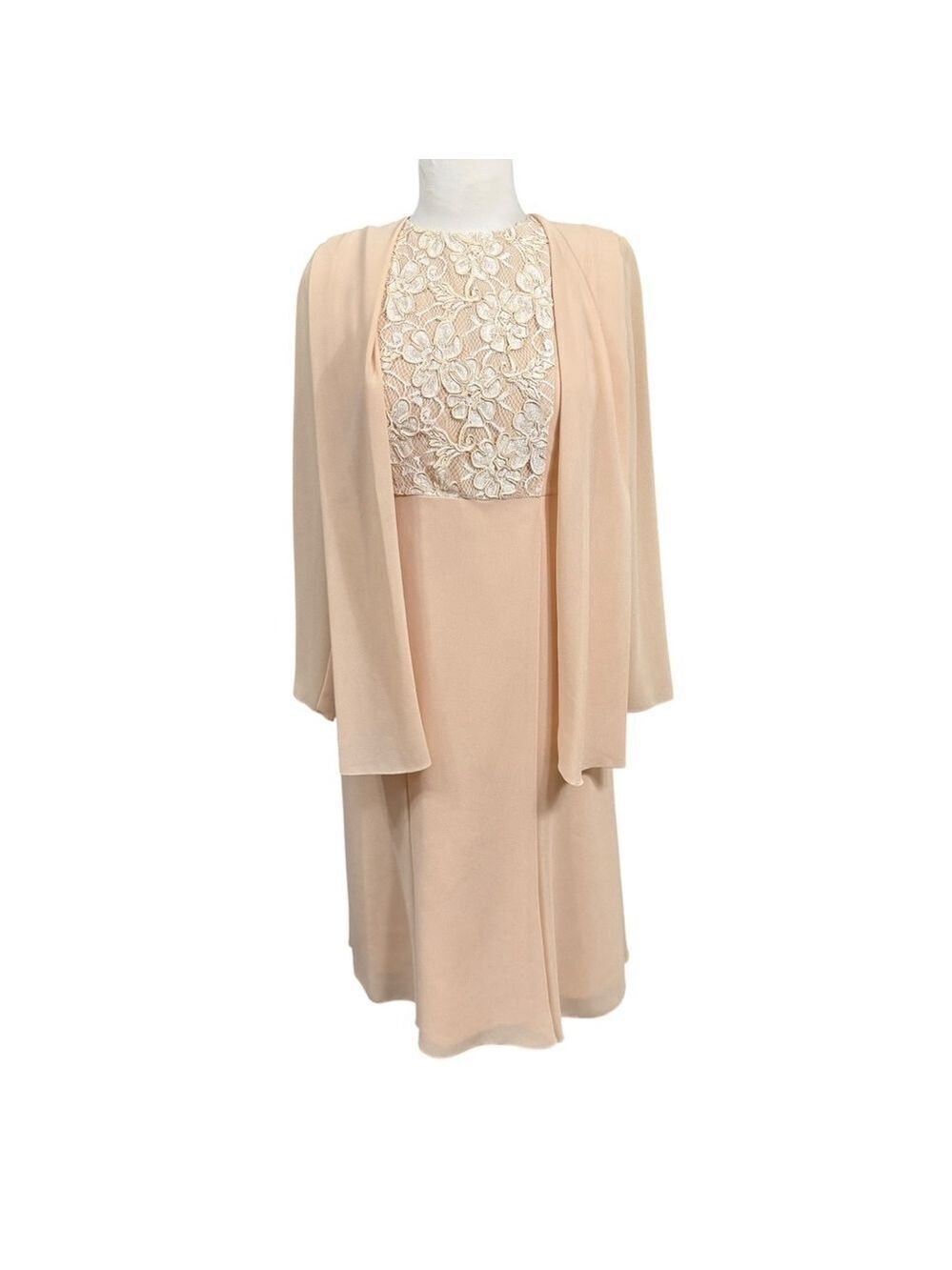 Vintage Ursula of Switzerland Blush Chiffon Lace Dress Womens 4P Made in USA